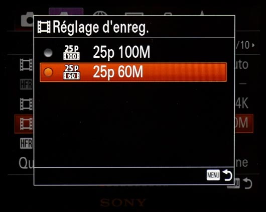 Tous les menus vido du Sony DSC-RX10 M4