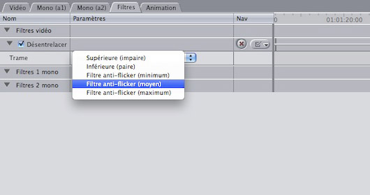 Final Cut Pro 6 filtre anti-flicker