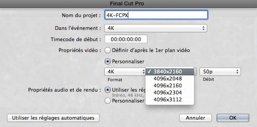 FCPX 4K Projet