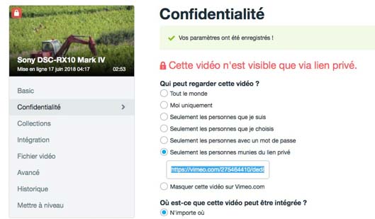Vimeo lien priv