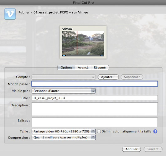 FCPX export vimeo