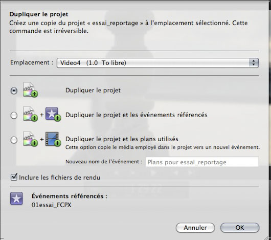 FCPX dupliquer projet