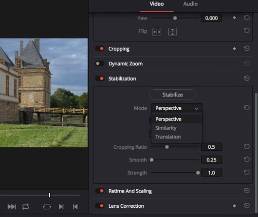 stabilisation Davinci Resolve