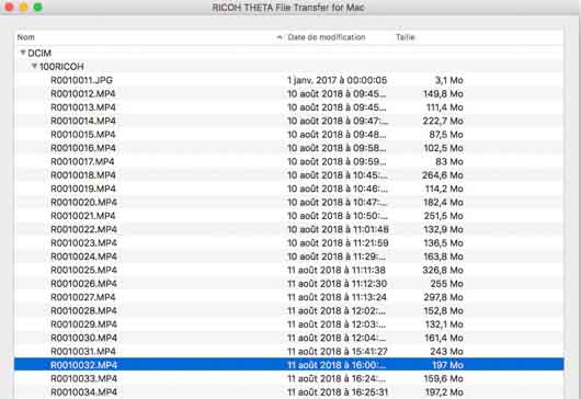 file transfert ricoh theta V