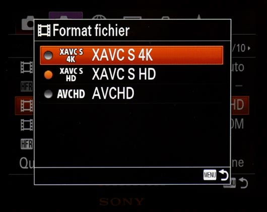 Tous les menus vido du Sony DSC-RX10 M4