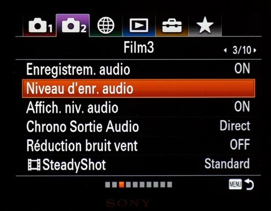Tous les menus vido du Sony DSC-RX10 M4