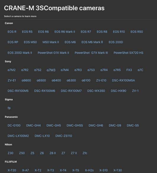 zhiyun crane compatibilits